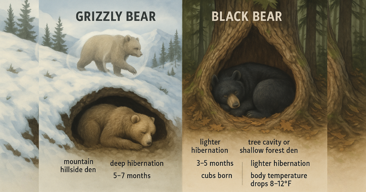 Grizzly Bear Denning Habits vs Black Bear Behavior